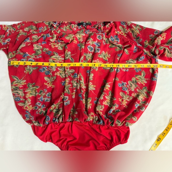 MISSGUIDED  Red floral surplice poet sleeve bodysuit size 10 - Picture 6 of 15